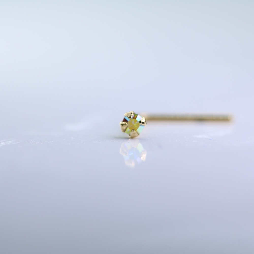 9kt Gold Nose Piercing with an Aura borealis crystal mark 9k gold New